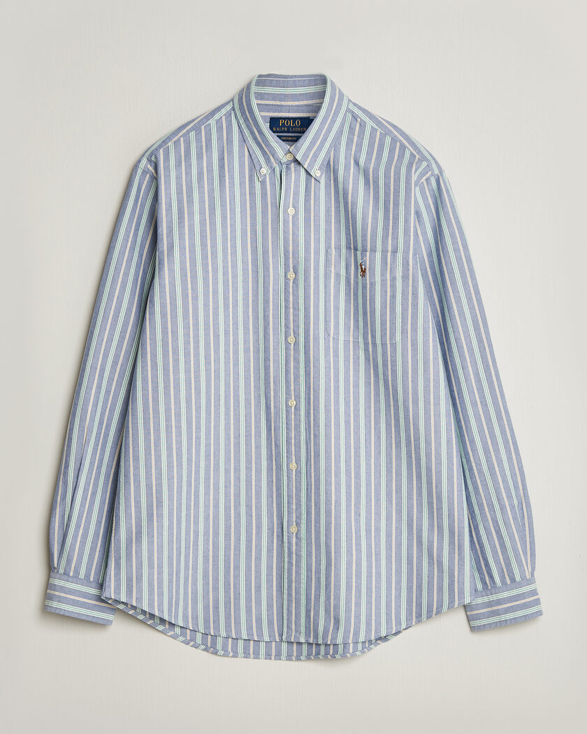 Polo Ralph Lauren Custom Fit Striped Pocket Oxford Shirt Navy/Yellow – Blue