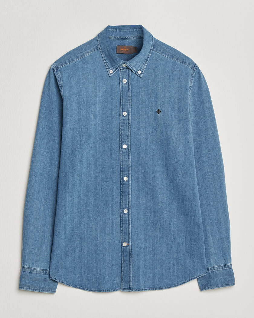 Morris Indigo Herringbone Shirt Light Blue – Blue