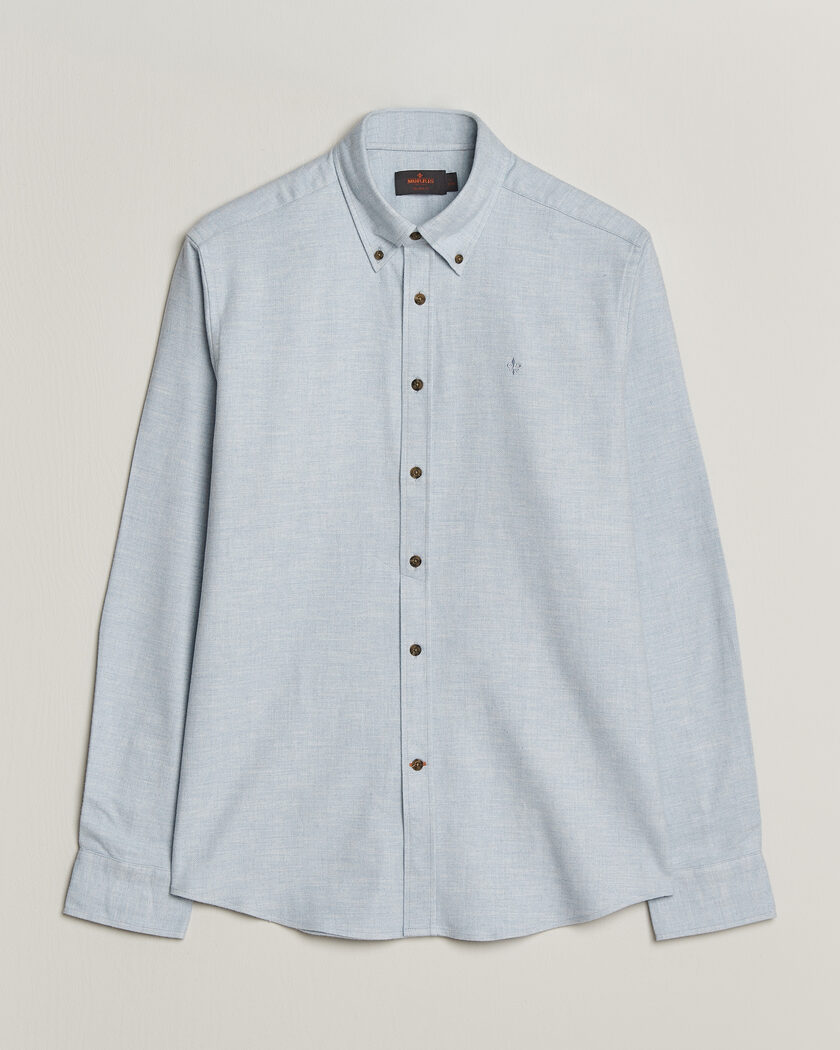 Morris Flannel Herringbone Shirt Light Blue – Blue