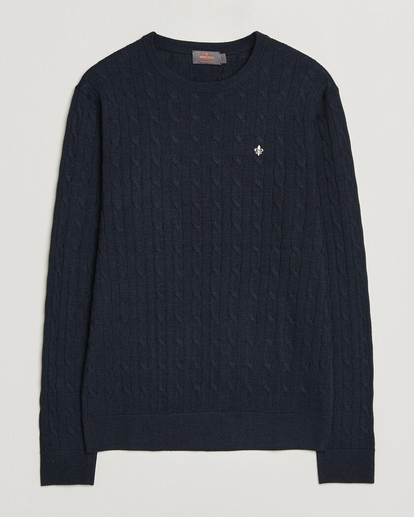 Morris Merino Cable O-Neck Navy – Blue