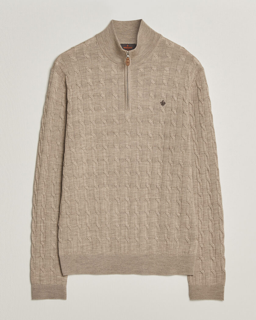 Fedeli Wool/Cashmere Chevron Half Zip Light Beige at CareOfCarl.com