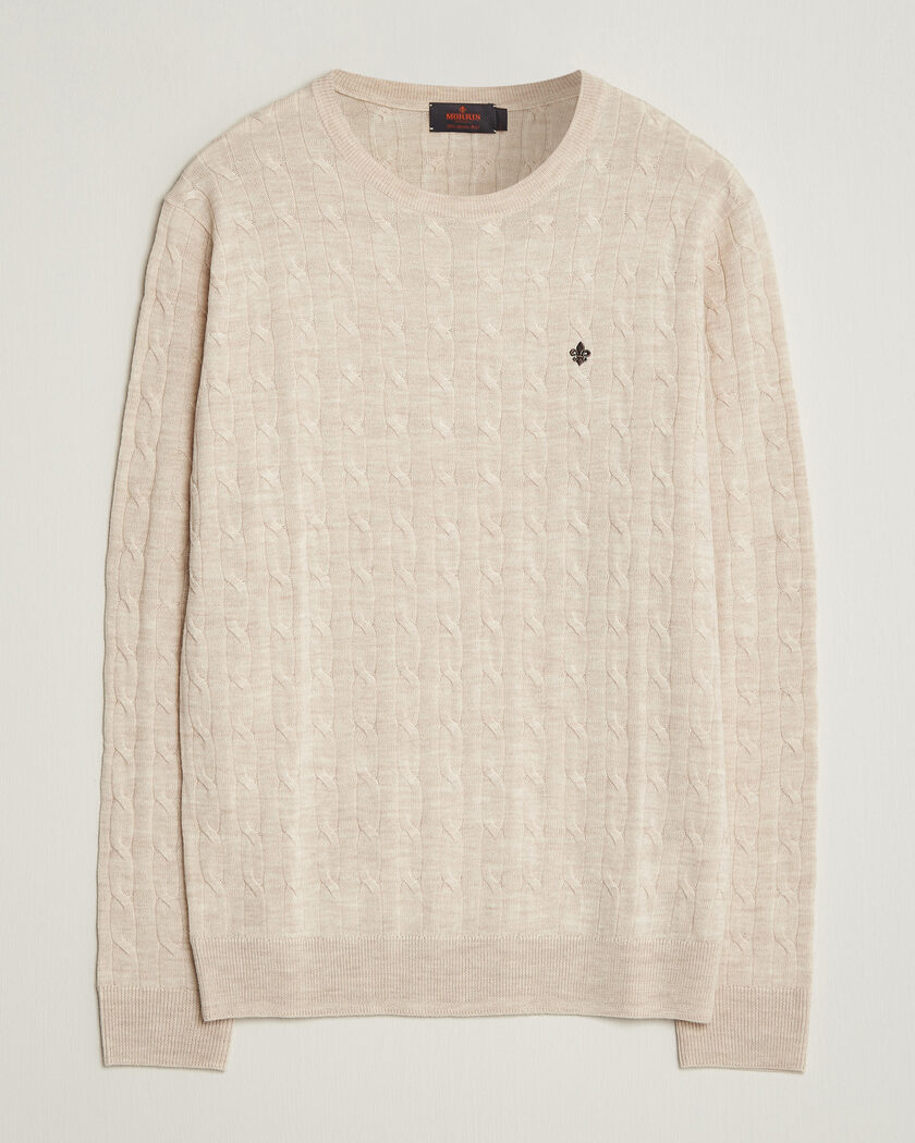 Morris Merino Cable O-Neck Off White – White