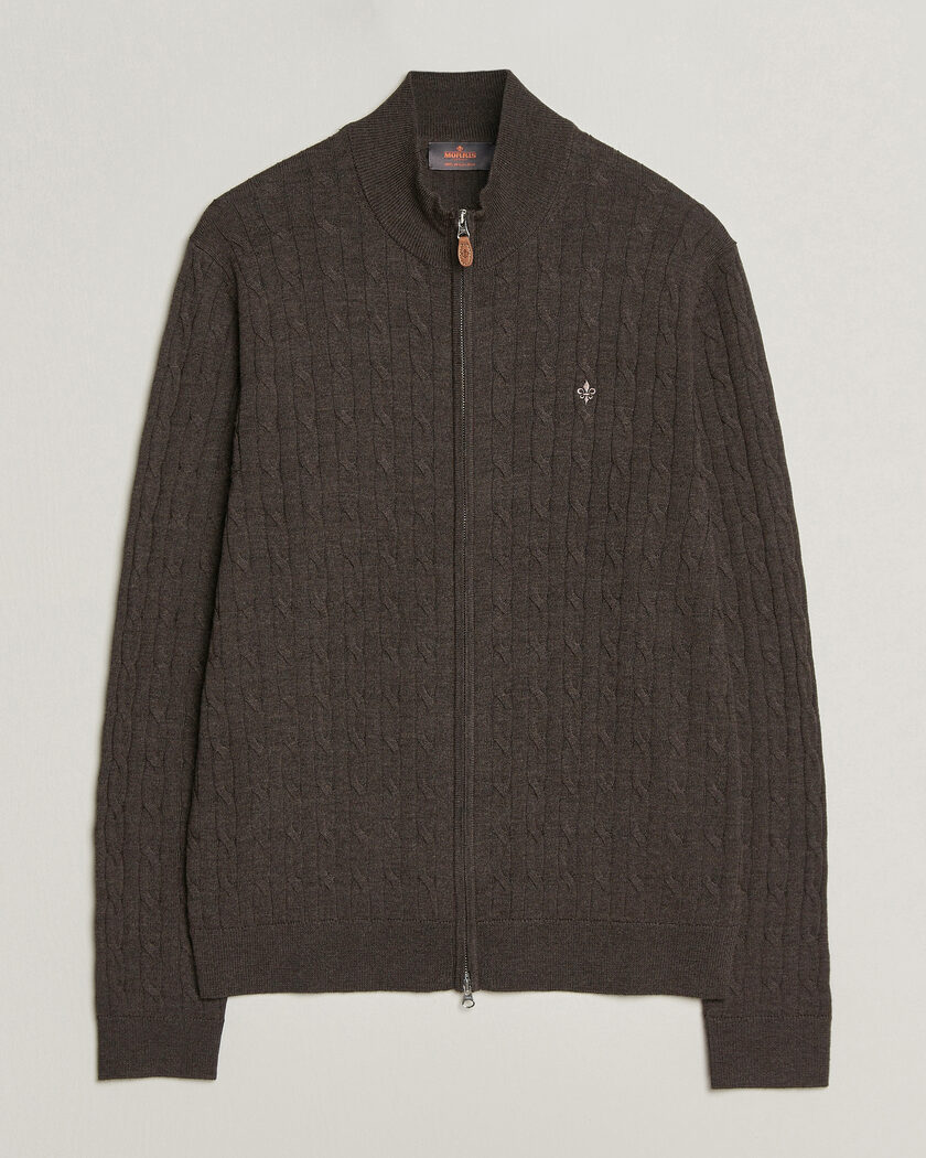 Morris Merino Cable Zip Cardigan Brown – Brown