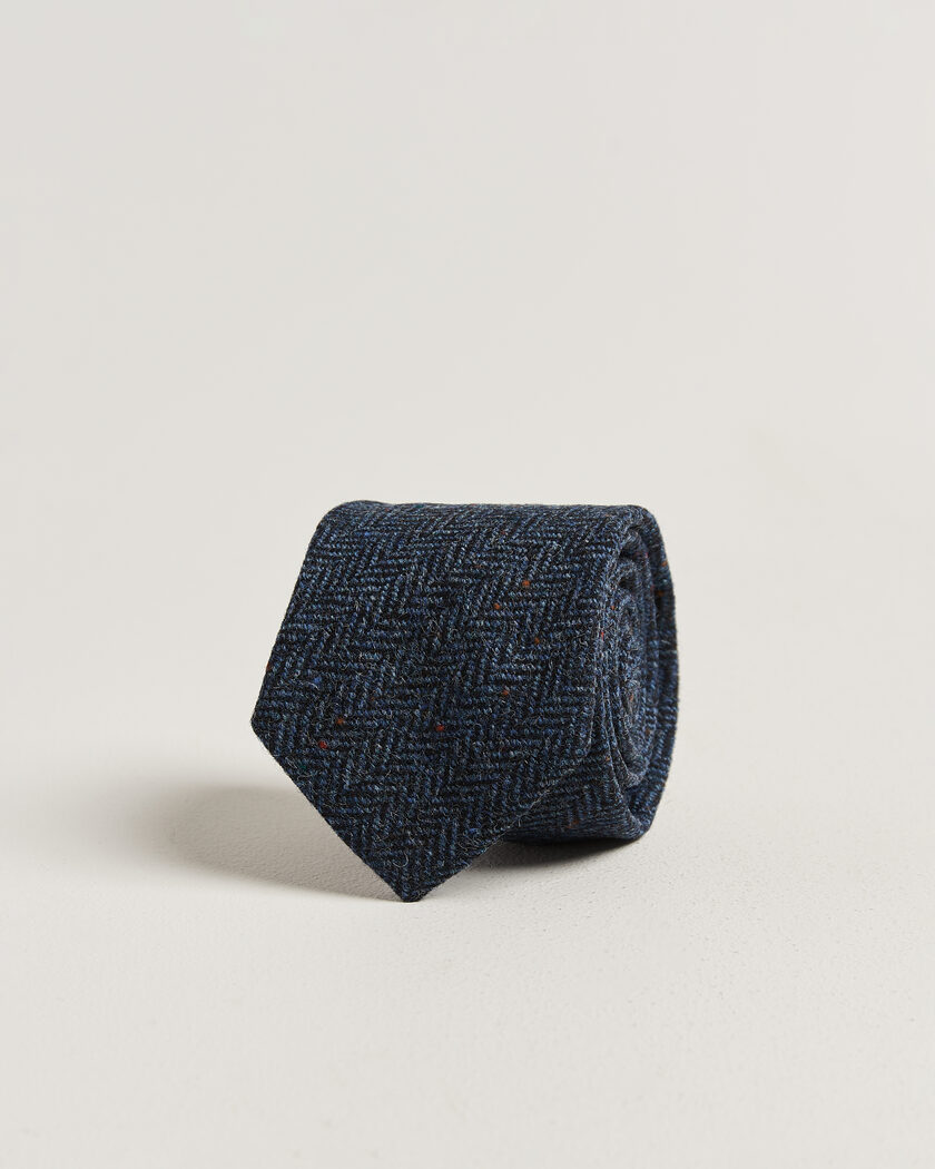 Amanda Christensen Wool Herringbone 8cm Tie Navy – Blue