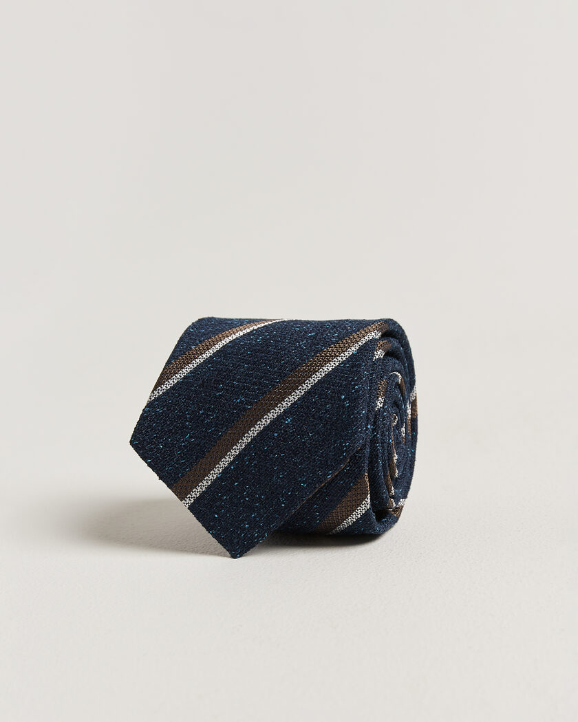 Amanda Christensen Silk Bourette Striped 8cm Tie Navy – Blue