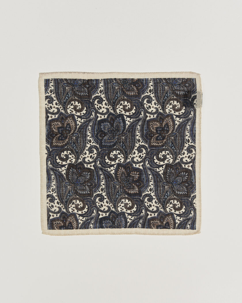 Amanda Christensen Wool Large Paisley Pocket Square Cream – Blue