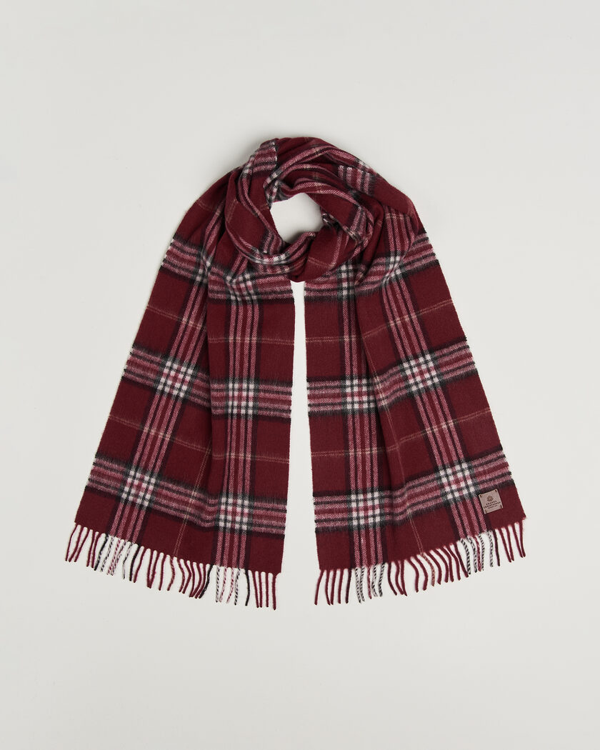Amanda Christensen Wool Check Scarf Bordeaux – Red