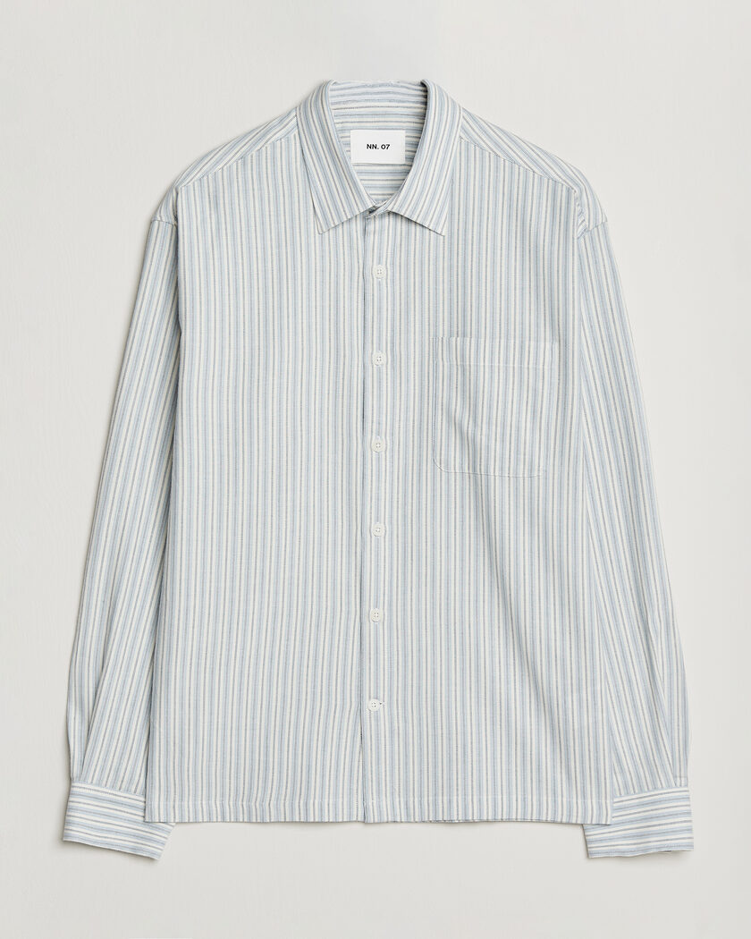 NN07 Deon Brushed Cotton Striped Shirt Blue – Blue