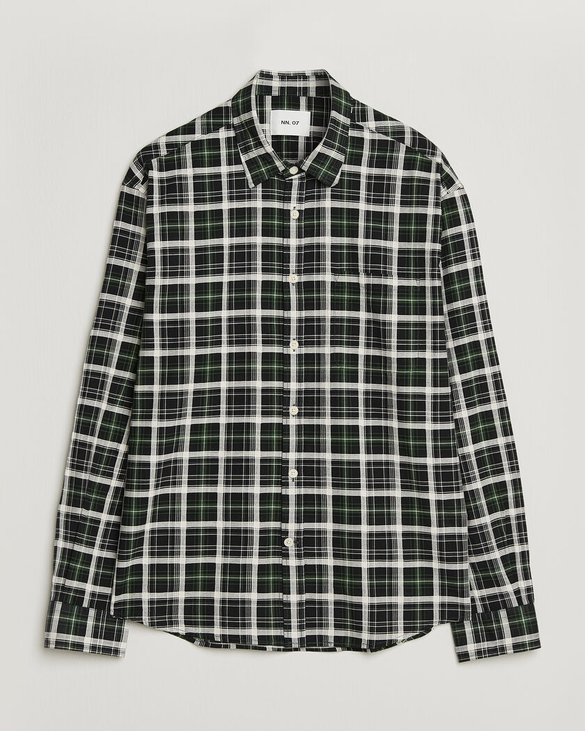 NN07 Deon Cotton Checked Shirt Fern Green – Green