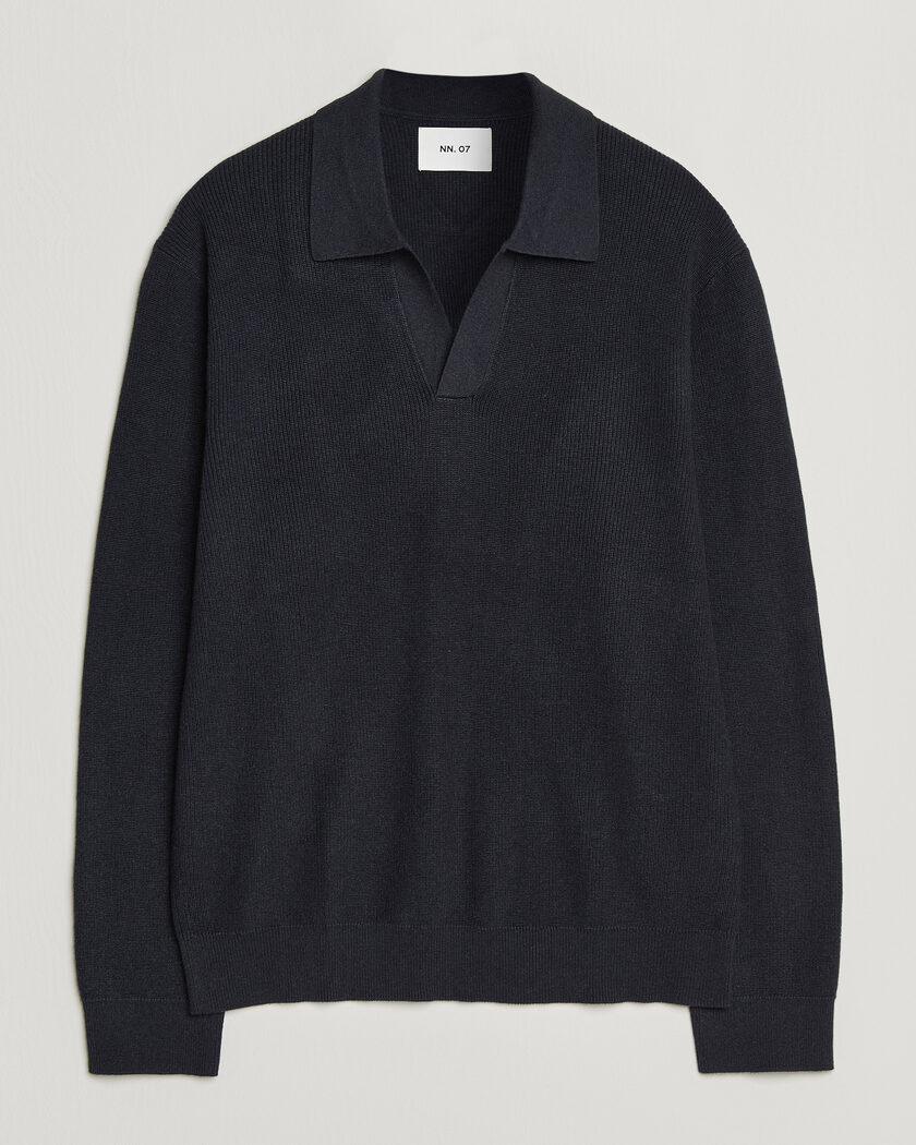 NN07 Hope Cotton/Cashmere Rib Knitted Polo Navy – Blue