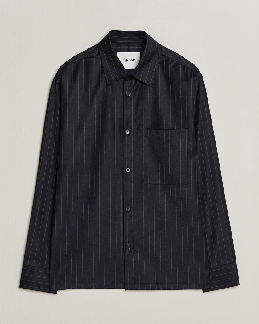 NN07 Freddy Wool Pinstriped Overshirt Navy – Blue