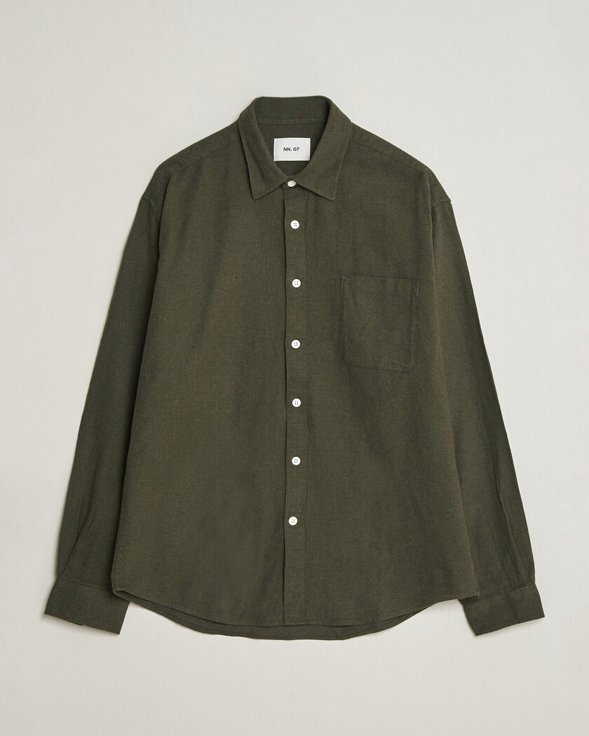 NN07 Dino Brushed Flannel Shirt Dark Army – Green