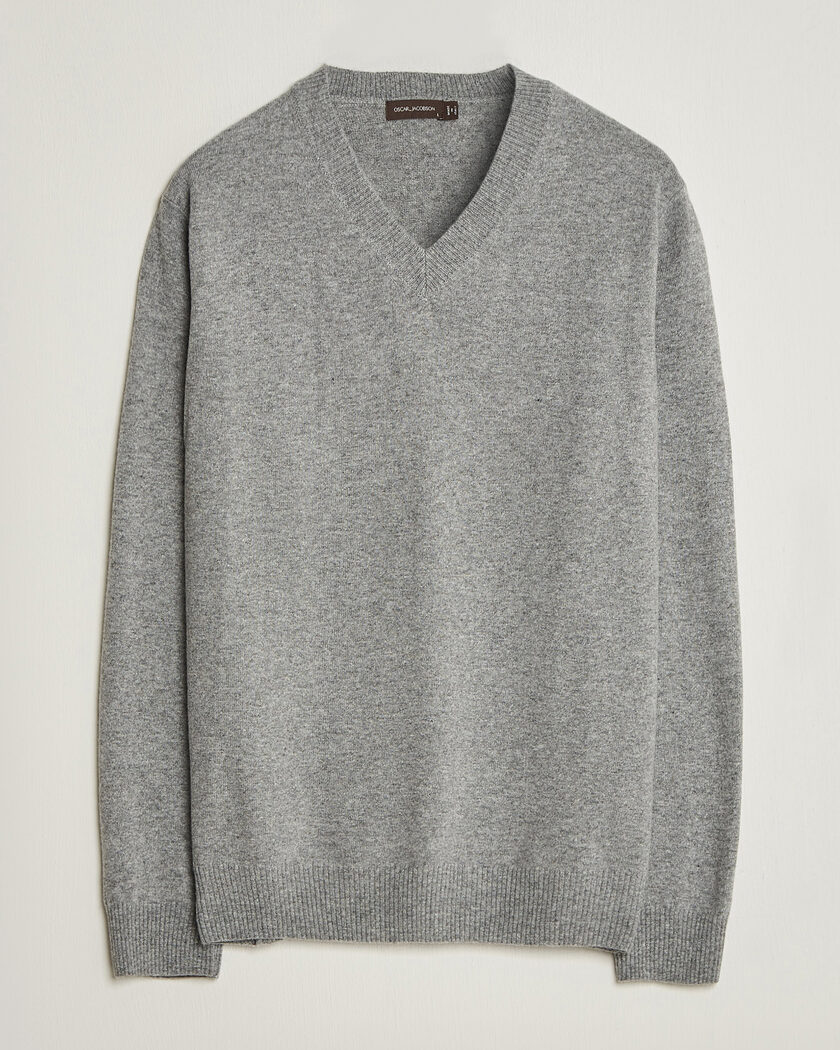 Oscar Jacobson Gregor Wool/Cashmere V-Neck Grey Melange – Grey