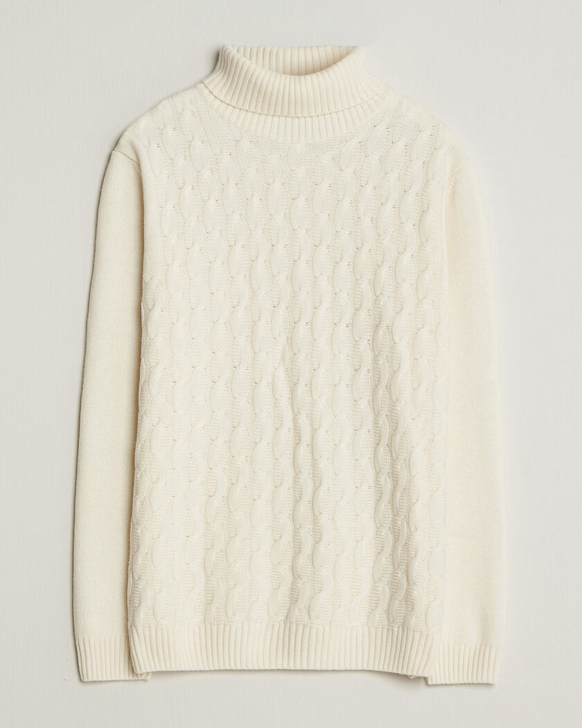 Oscar Jacobson Seppo Cable Knitted Rollneck White – White
