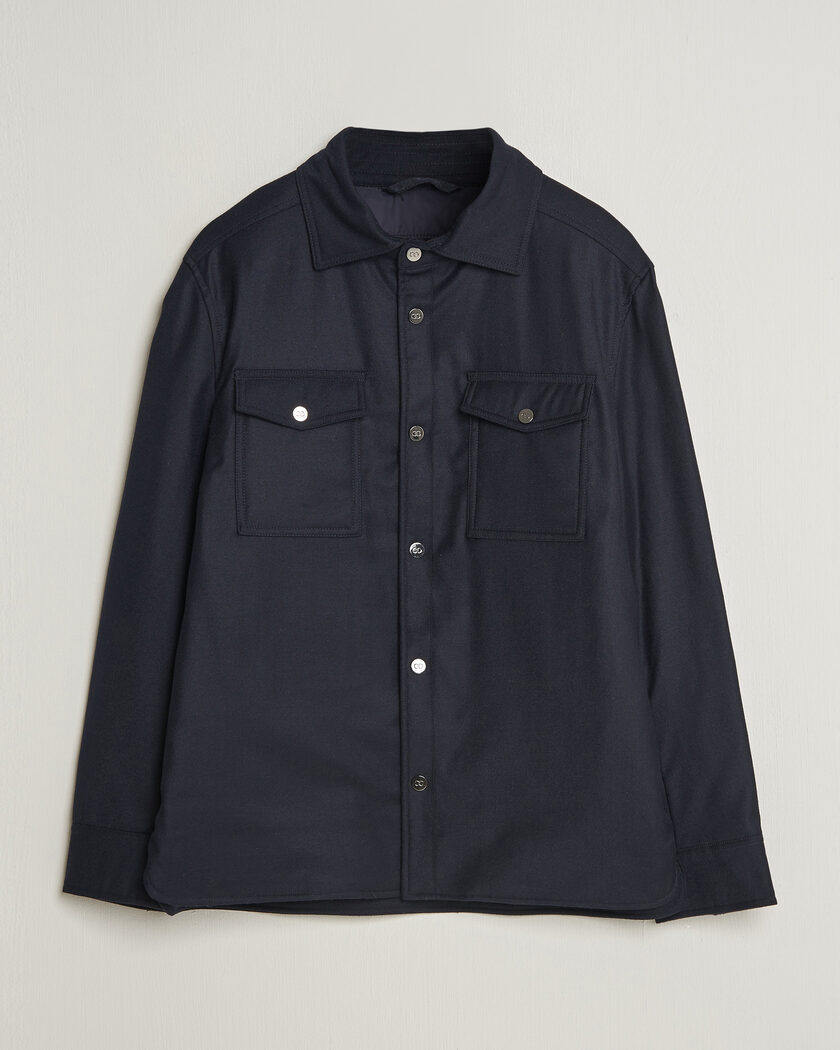 Oscar Jacobson Nylon/Wool Padded Shirt Jacket Navy – Blue