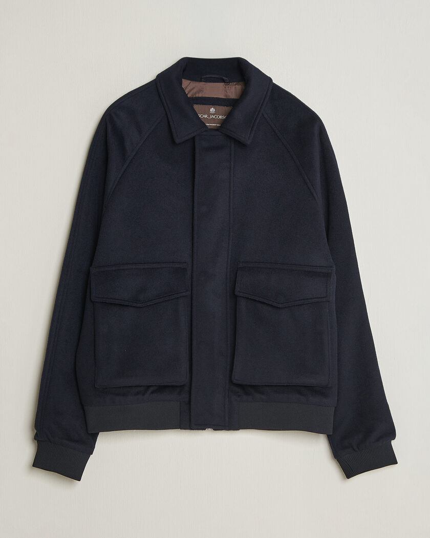 Oscar Jacobson Aviator Wool Jacket Navy – Blue