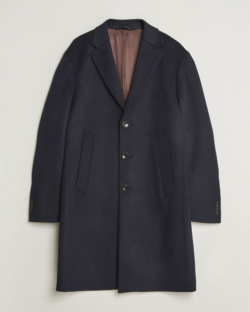 Oscar Jacobson Single Breasted Wool Coat Navy – Blue