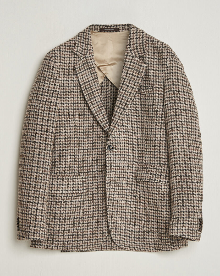  Oscar Jacobson Fridolf Wool Houndstooth Patch Blazer Brown – Brown