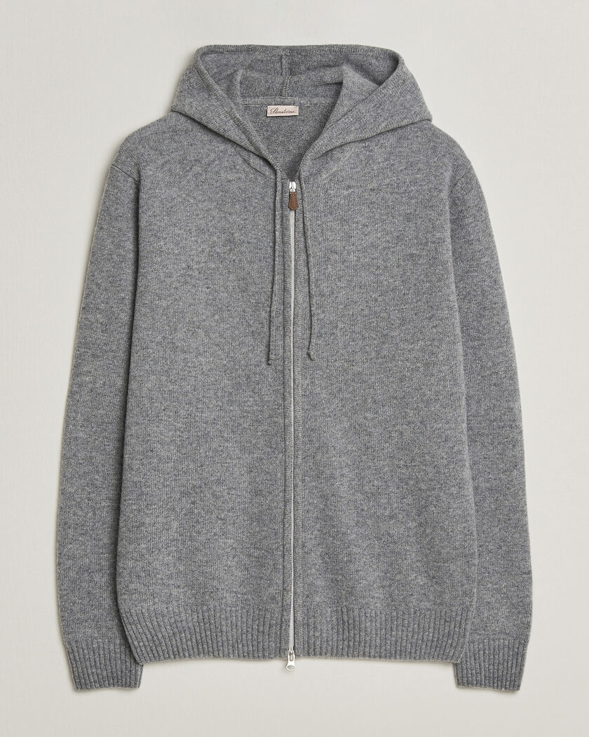 Stenströms Brushed Merino Full-Zip Hood Grey – Grey