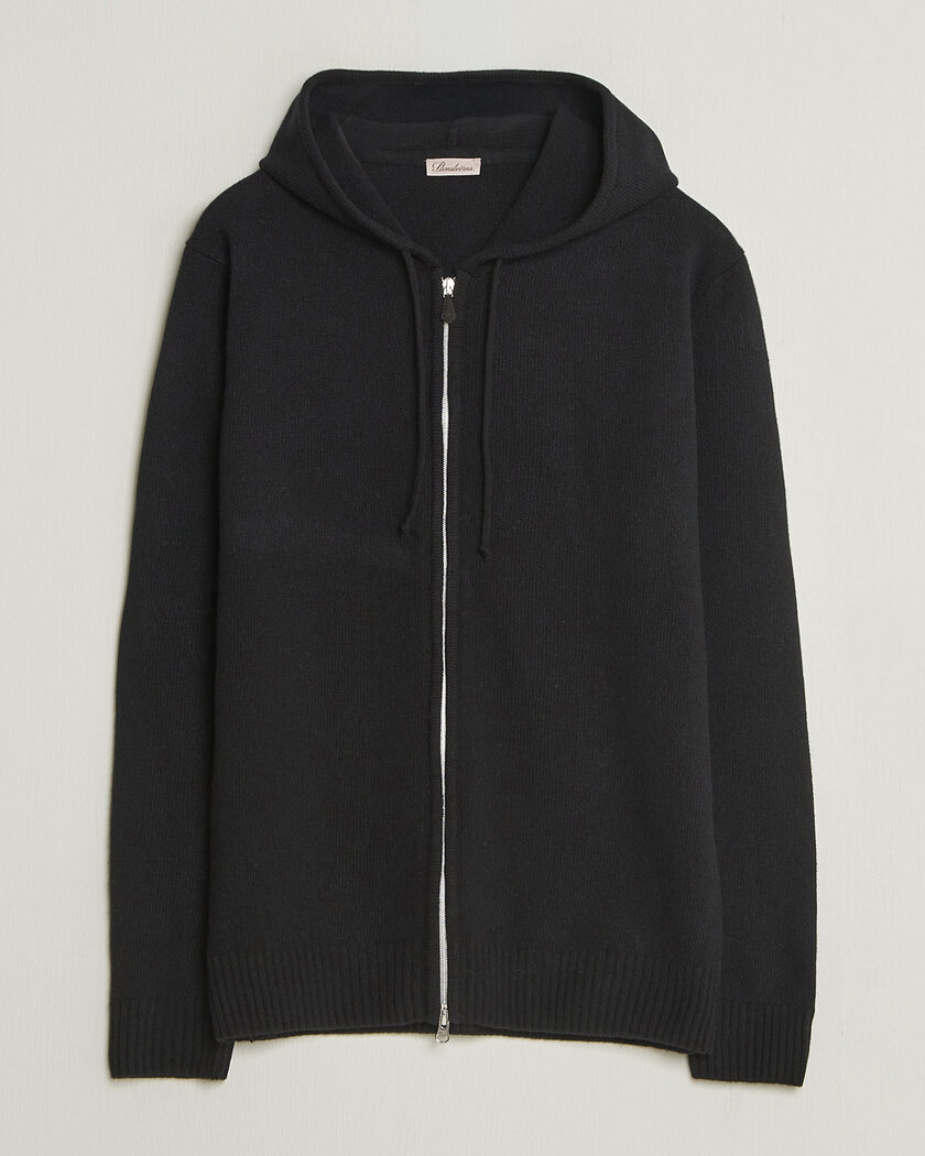 Stenströms Brushed Merino Full-Zip Hood Black – Black