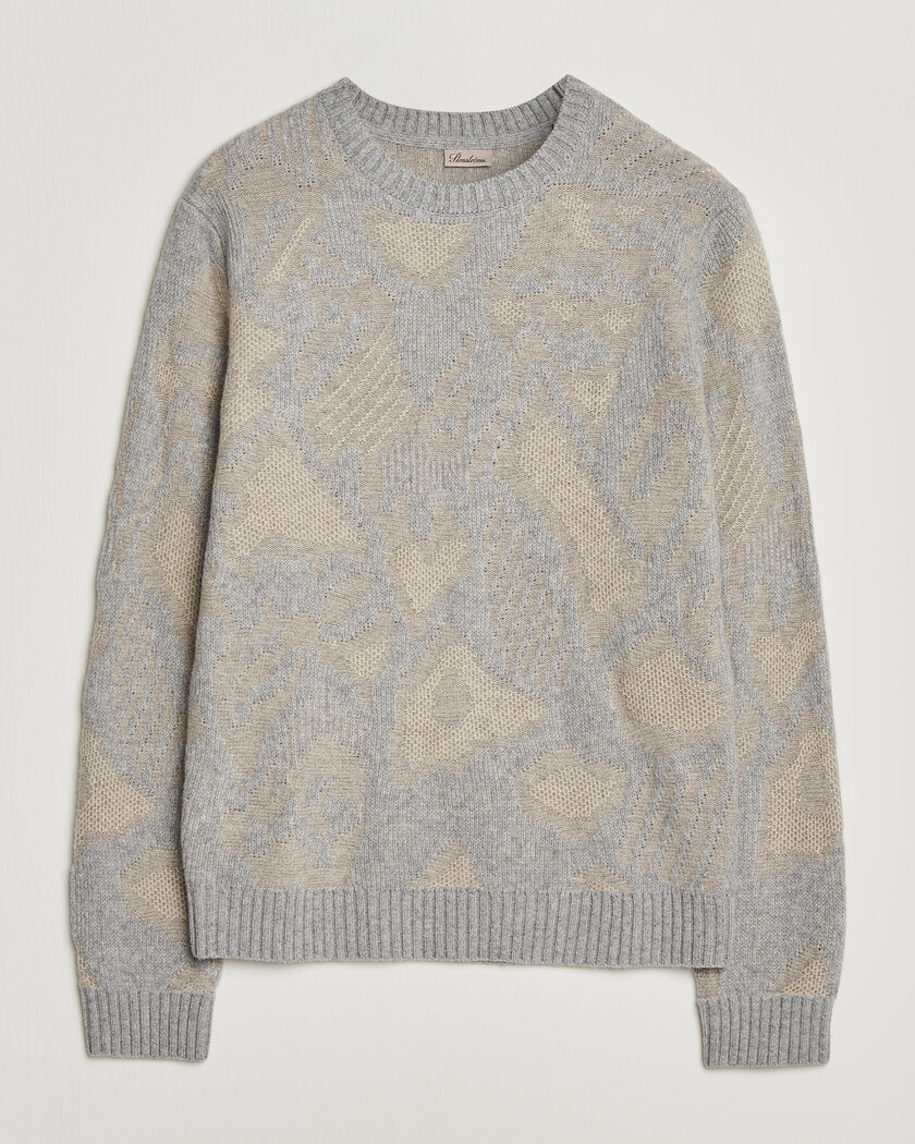 Stenströms Knitted Jaquard Yak/Merino Sweater Beige Grey – Grey