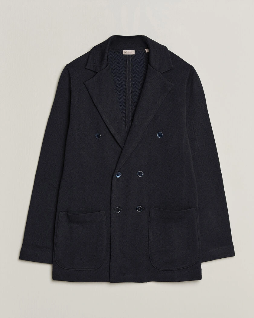Stenströms Knitted Herringbone DB Wool Blazer Navy – Blue