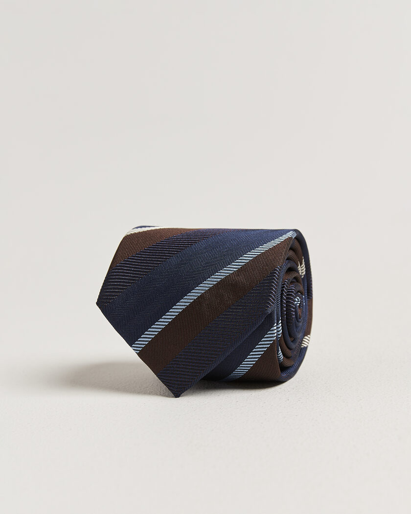 Stenströms Regimental Stripe Silk Tie 7,5cm Navy – Blue
