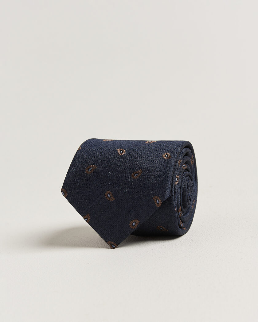 Stenströms Woven Paisley Silk Tie 7,5cm Navy – Blue