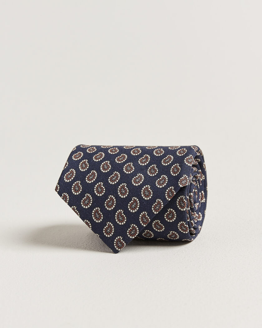 Stenströms Printed Silk Paisley Tie 7,5cm Blue – Blue