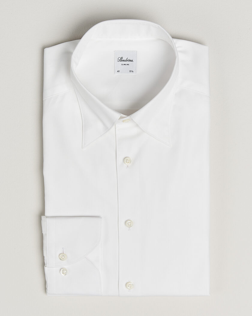 Stenströms Slimline Twofold Cotton Button Under Shirt White – White