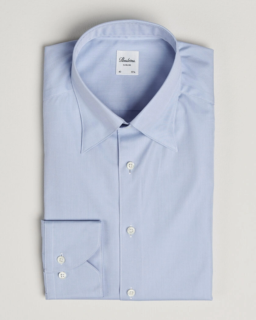 Stenströms Slimline Twofold Cotton Button Under Shirt Blue – Blue