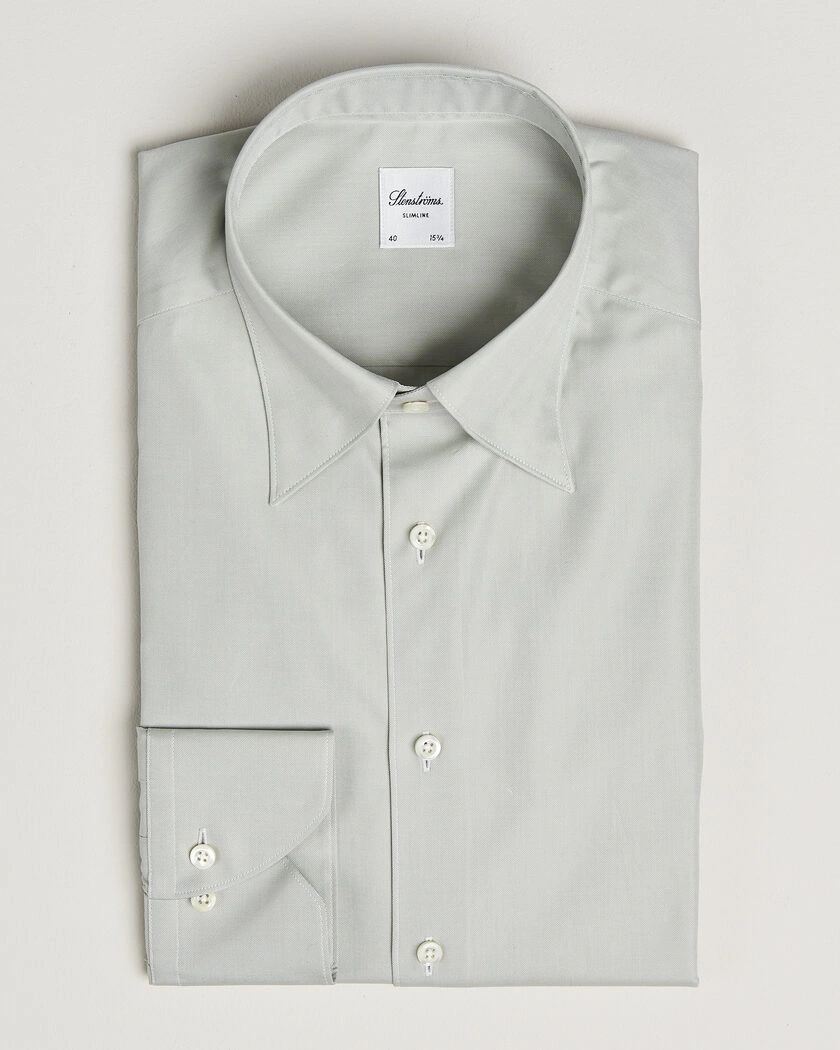 Stenströms Slimline Twofold Cotton Button Under Shirt Green – Green