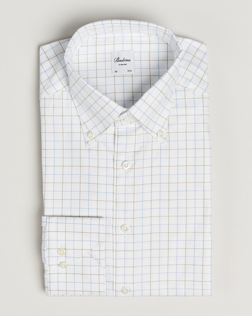 Stenströms Slimline Oxford Tattersall Shirt White – White