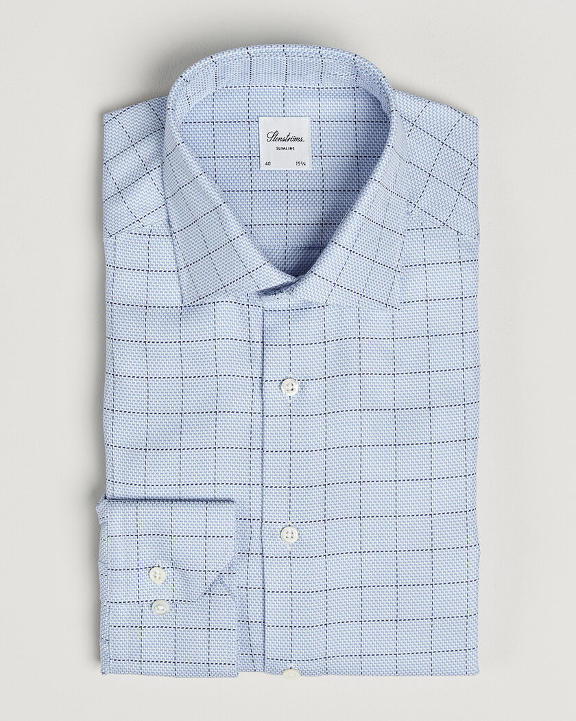 Stenströms Slimline Twofold Structure Check Shirt Blue – Blue