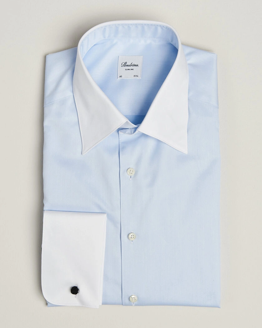 Stenströms Slimline White Collar Whinchester Shirt Blue – Blue