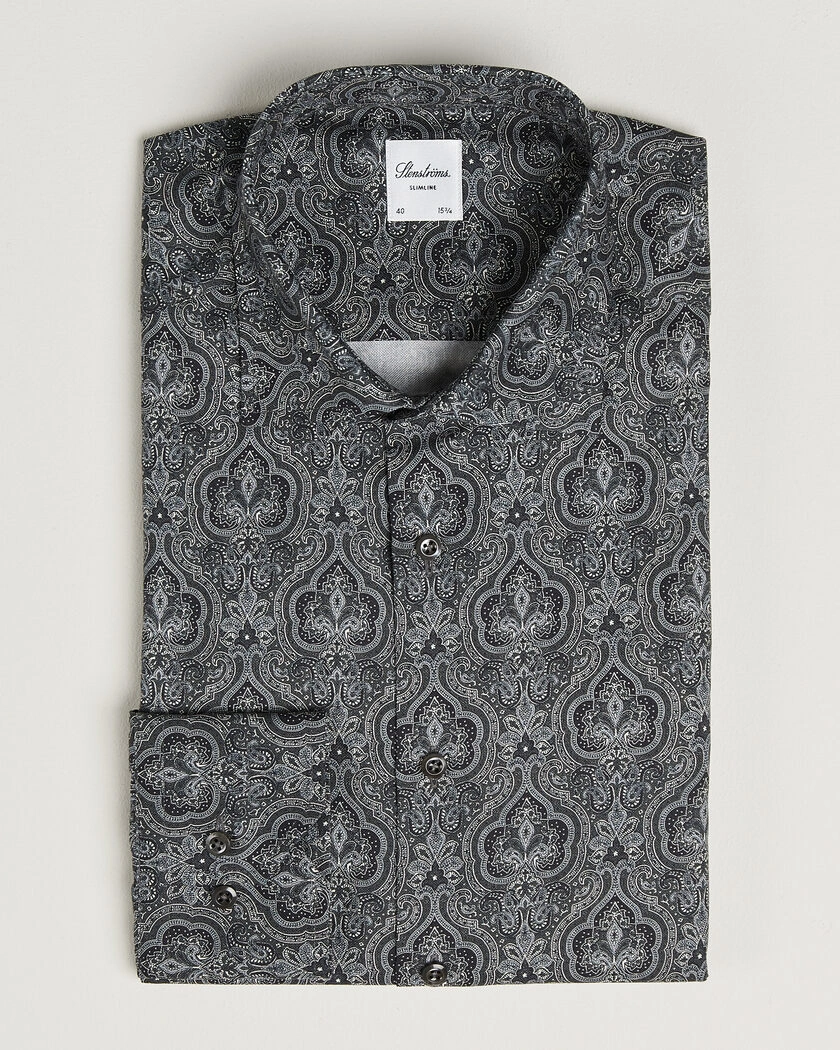 Stenströms Slimline Paisley Print Cut Away Shirt Grey – Grey