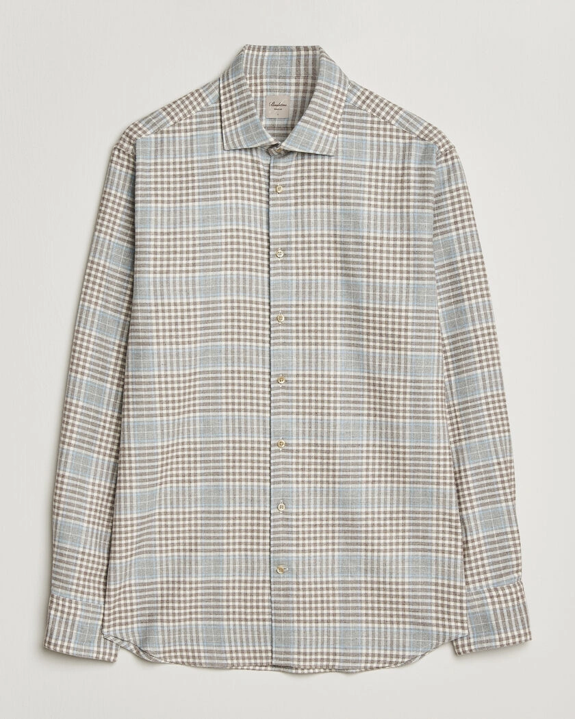Stenströms Regular Fit Overcheck Flannel Shirt Light Brown – Brown