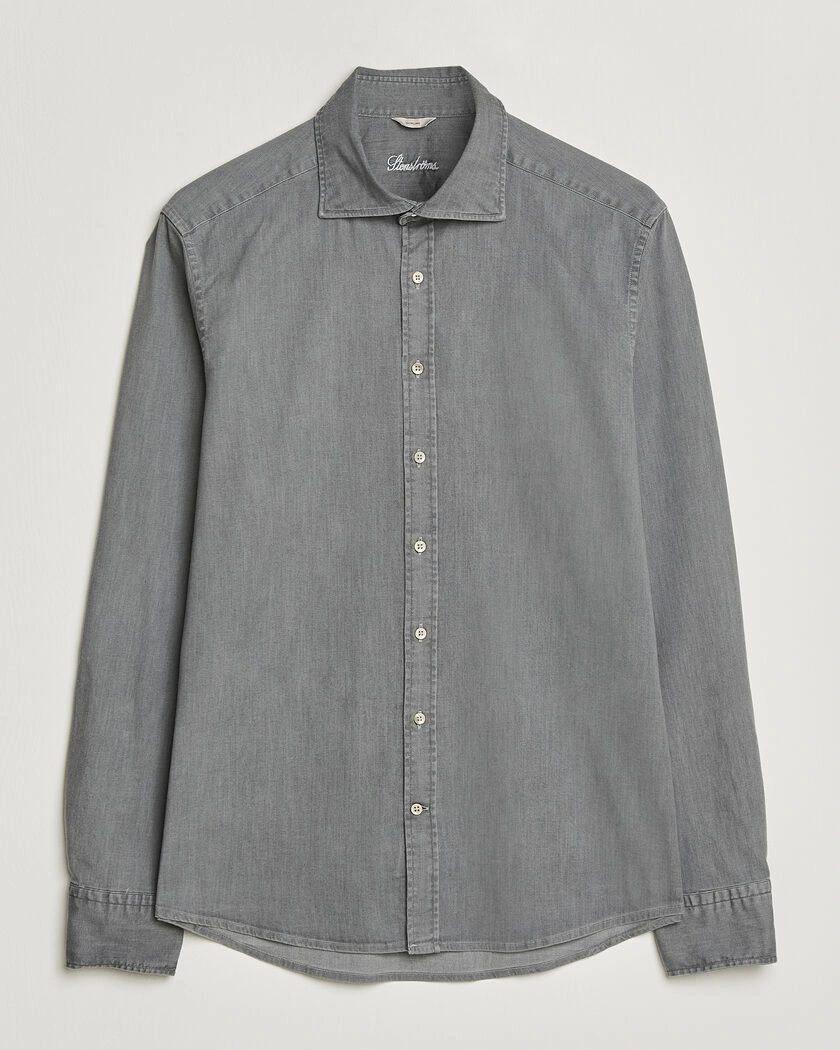 Stenströms Slimline Garment Washed Shirt Grey Denim – Grey