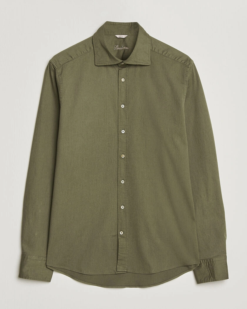 Stenströms Slimline Garment Washed Shirt Green Denim – Green