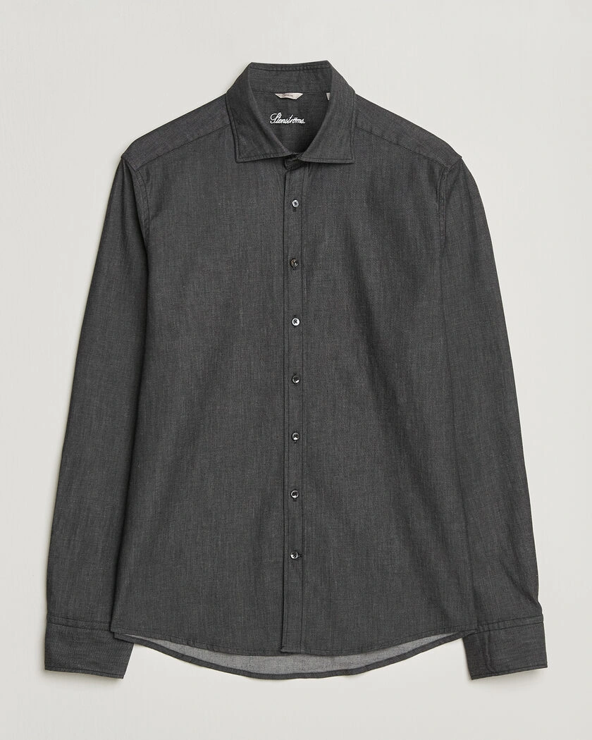 Stenströms Slimline Garment Washed Shirt Black Denim – Black