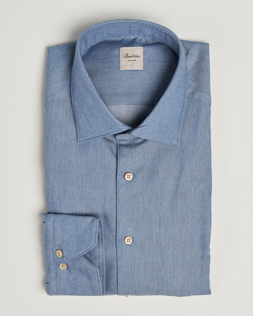 Stenströms Slimline Cotton Twill Denim Shirt Blue – Blue