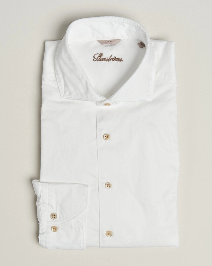 Stenströms Slimline Washed Cotton Twill Cut Away Shirt White – White