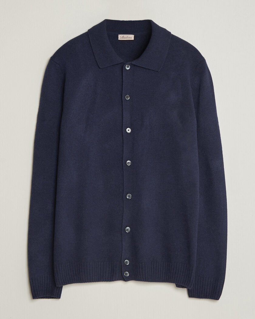 Stenströms Brushed Merino Polo Cardigan Navy – Blue