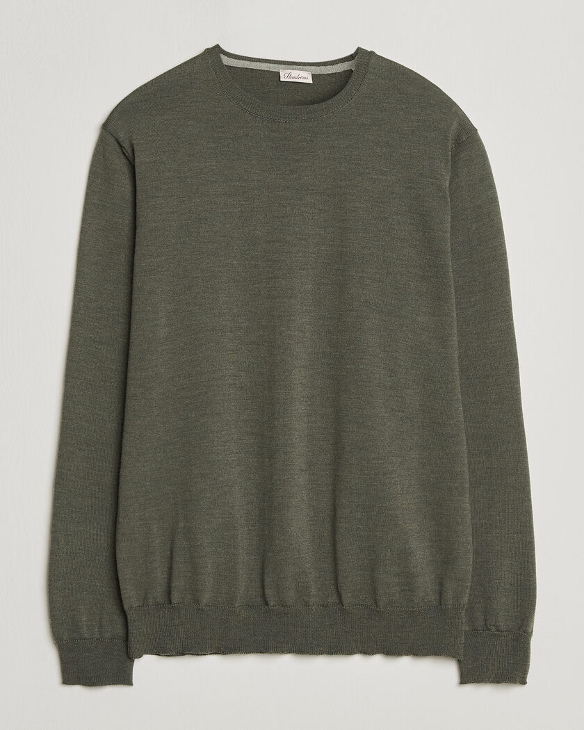 Stenströms Merino Patch Crew Neck Dark Green – Green