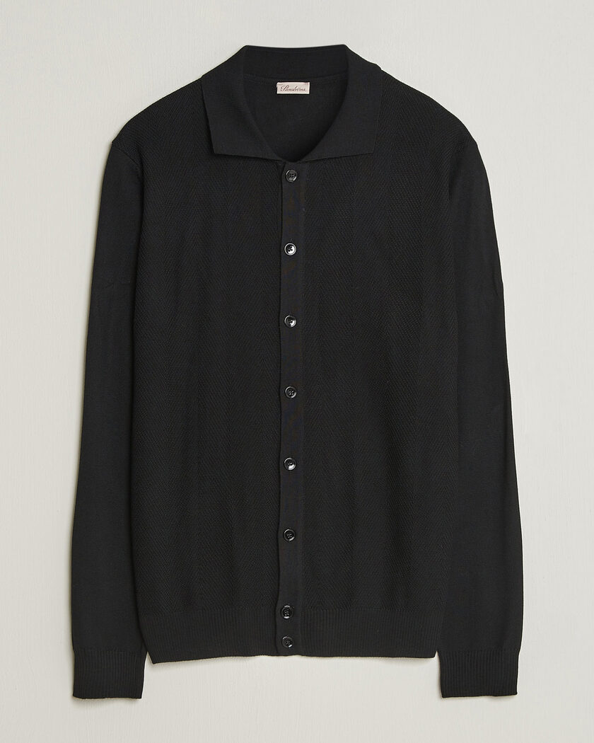 Stenströms Merino Herringbone Polo Cardigan Black – Black