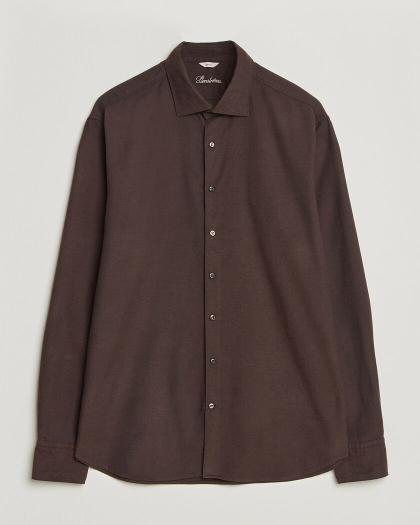 Stenströms Regular Fit Cut Away Flannel Shirt Brown – Brown