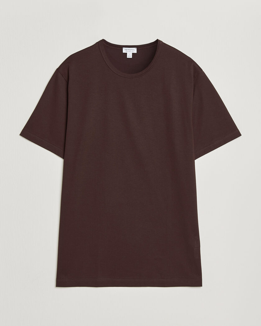 Sunspel Crew Neck Q82 Cotton T-Shirt Dark Brown – Brown