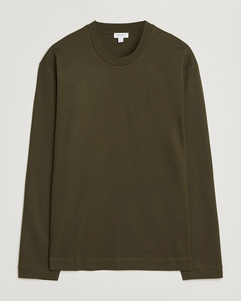 Sunspel Heavy Weight Supima Cotton Long Sleeve T-Shirt Green – Green