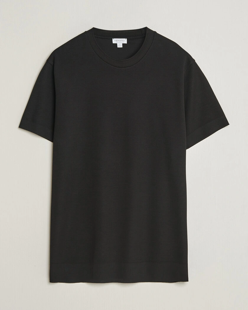 Sunspel Cotton Piquet T-Shirt Black – Black