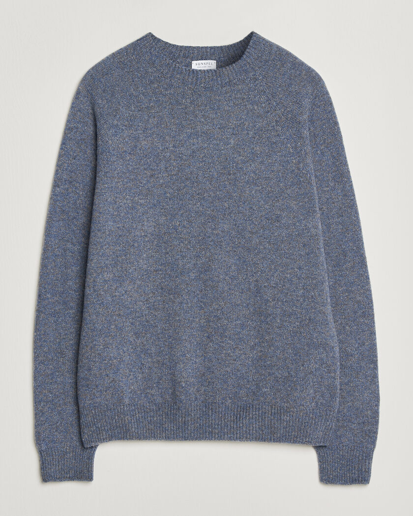Sunspel Lambswool Crew Neck Denim Twist – Blue